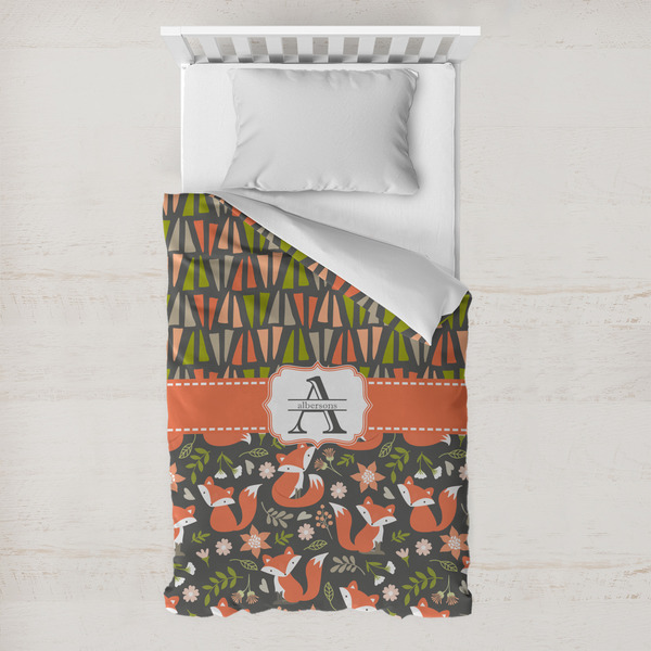 Custom Fox Trail Floral Toddler Duvet Cover w/ Name and Initial