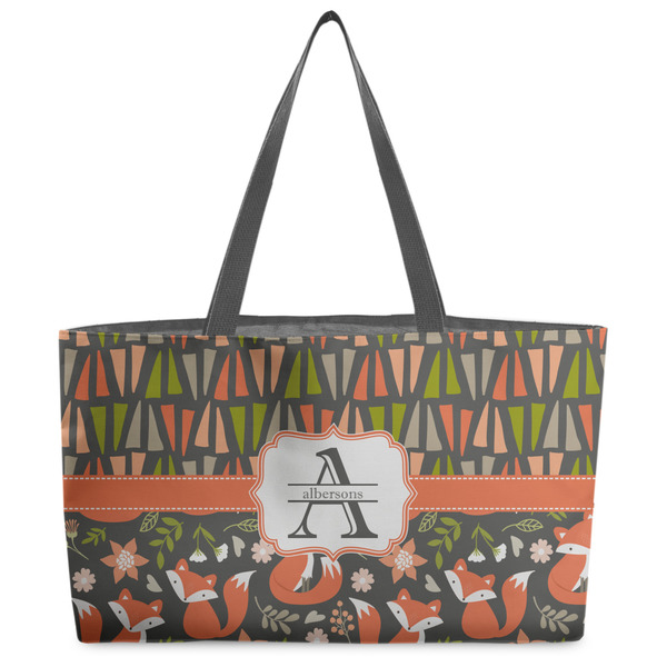Custom Fox Trail Floral Beach Totes Bag - w/ Black Handles (Personalized)