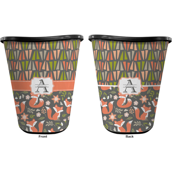 Fox Trail Floral Trash Can Black - Front and Back - Apvl