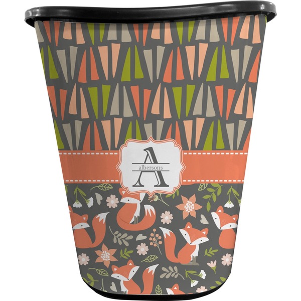 Custom Fox Trail Floral Waste Basket - Double Sided (Black) (Personalized)
