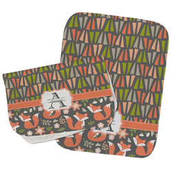 Fox Trail Floral Burp Cloths - Fleece - Set of 2 w/ Name and Initial