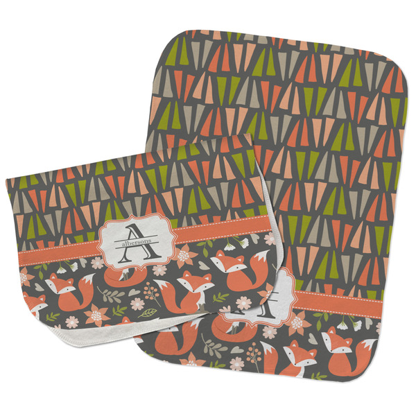 Fox Trail Floral Two Rectangle Burp Cloths - Open & Folded