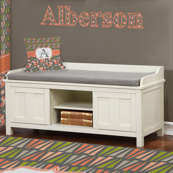 Fox Trail Floral Wall Name Decal Above Storage bench