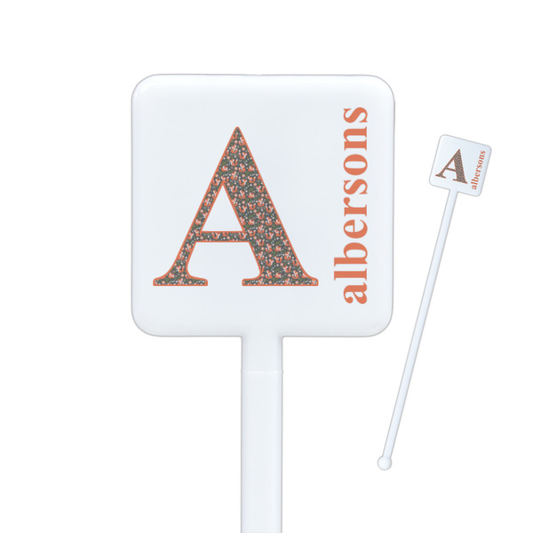 Custom Fox Trail Floral Square Plastic Stir Sticks - Double Sided (Personalized)