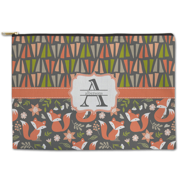 Custom Fox Trail Floral Zipper Pouch - Large - 12.5"x8.5" (Personalized)