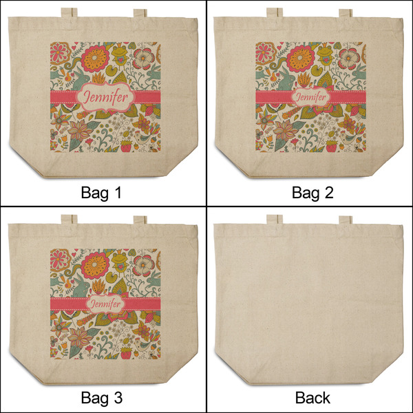 Wild Garden 3 Reusable Cotton Grocery Bags - Front & Back View