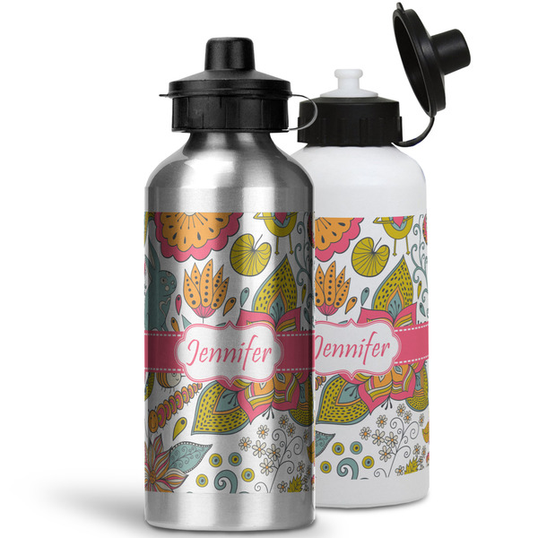 Wild Garden Aluminum Water Bottles - MAIN (white &silver)