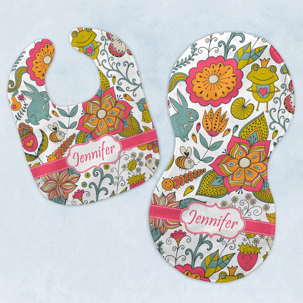 Custom Wild Garden Baby Bib & Burp Set w/ Name or Text