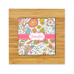 Wild Garden Bamboo Trivet with Ceramic Tile Insert (Personalized)