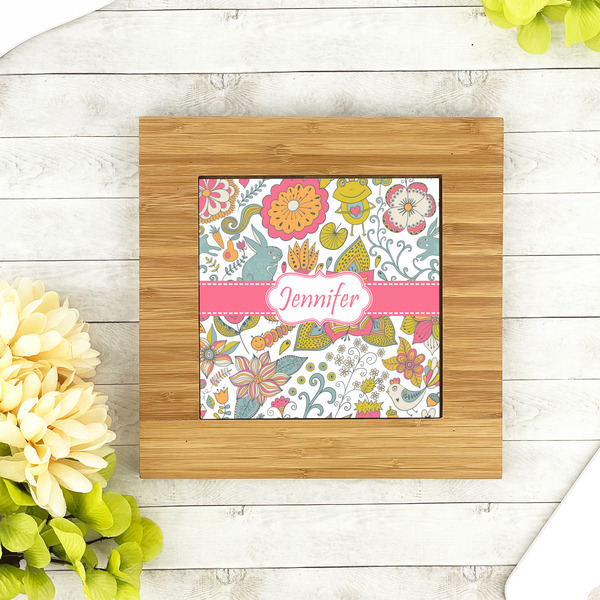 Wild Garden Bamboo Trivet with 6" Tile - LIFESTYLE