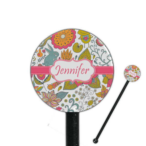 Custom Wild Garden 5.5" Round Plastic Stir Sticks - Black - Double Sided (Personalized)