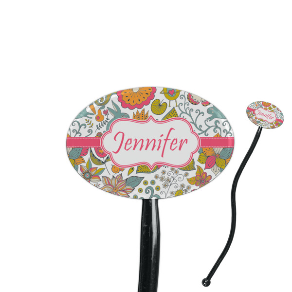 Custom Wild Garden 7" Oval Plastic Stir Sticks - Black - Single Sided (Personalized)