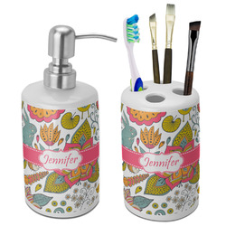 Wild Garden Ceramic Bathroom Accessories Set (Personalized)