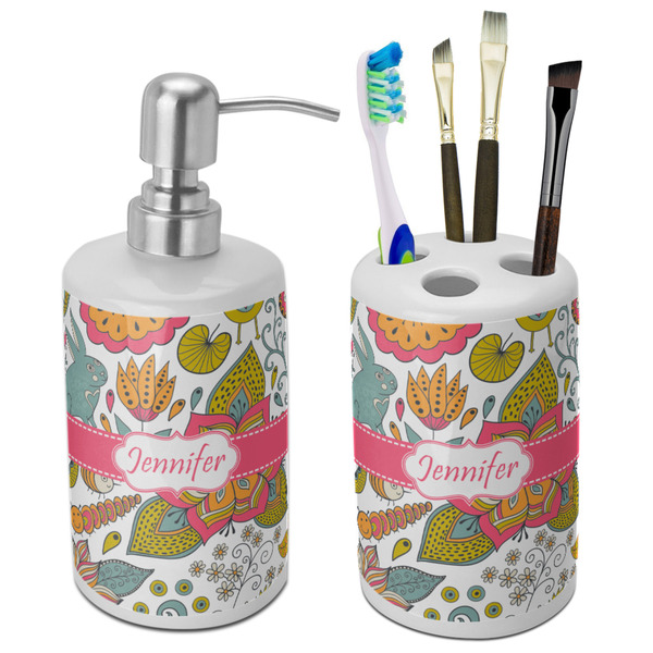 Custom Wild Garden Ceramic Bathroom Accessories Set (Personalized)