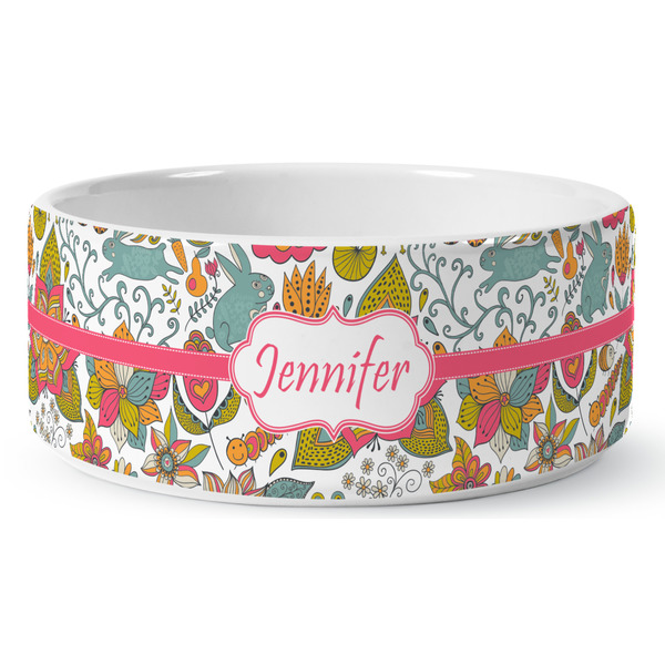 Wild Garden Ceramic Dog Bowl - Medium - Front