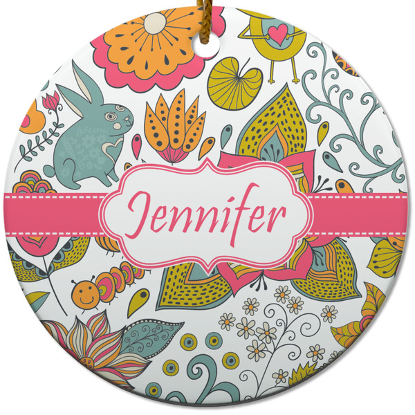 Custom Wild Garden Round Ceramic Ornament w/ Name or Text