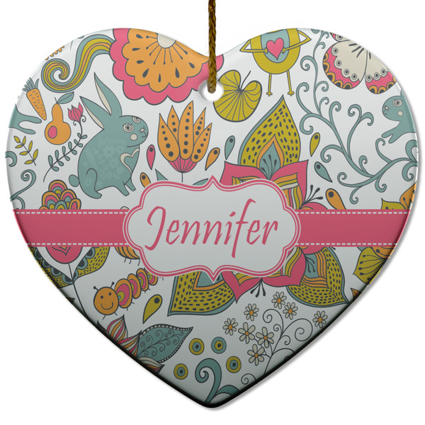Custom Wild Garden Heart Ceramic Ornament w/ Name or Text