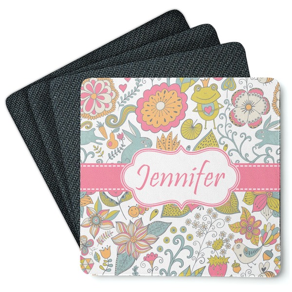 Custom Wild Garden Square Rubber Backed Coasters - Set of 4 (Personalized)