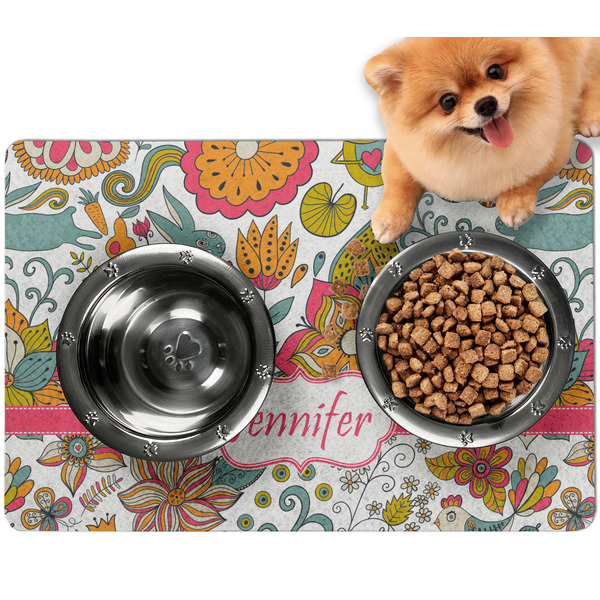 Custom Wild Garden Dog Food Mat - Small w/ Name or Text