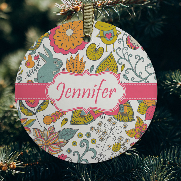 Wild Garden Frosted Glass Ornament - Round (Lifestyle)