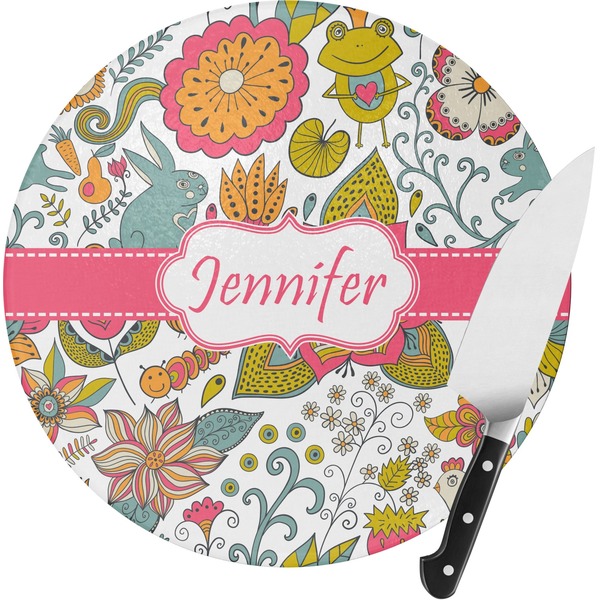 Custom Wild Garden Round Glass Cutting Board - Medium (Personalized)