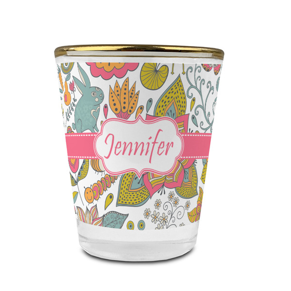 Custom Wild Garden Glass Shot Glass - 1.5 oz - with Gold Rim - Set of 4 (Personalized)
