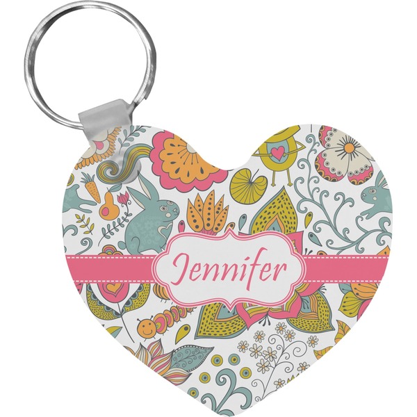 Custom Wild Garden Heart Plastic Keychain w/ Name or Text