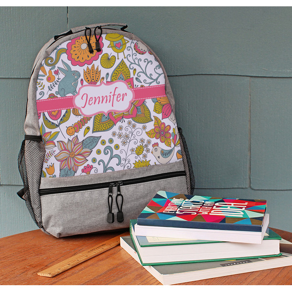 Wild Garden Large Backpack - Gray - On Desk