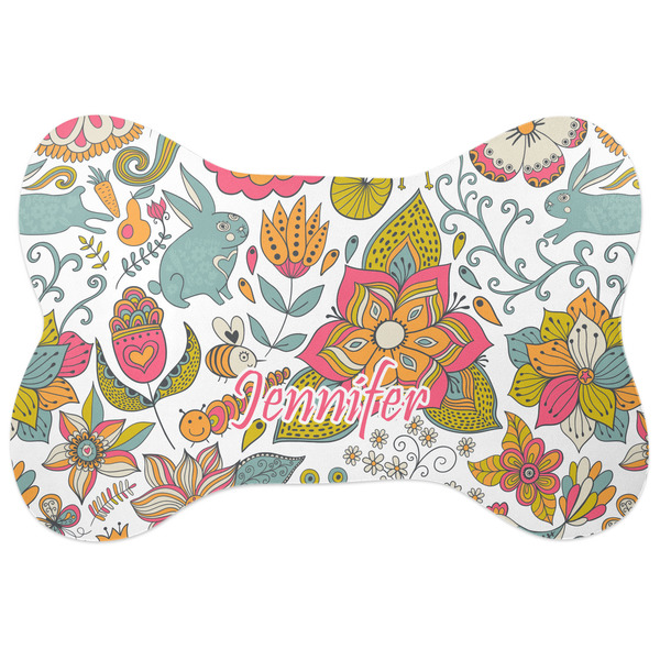 Custom Wild Garden Bone Shaped Dog Food Mat (Large) (Personalized)