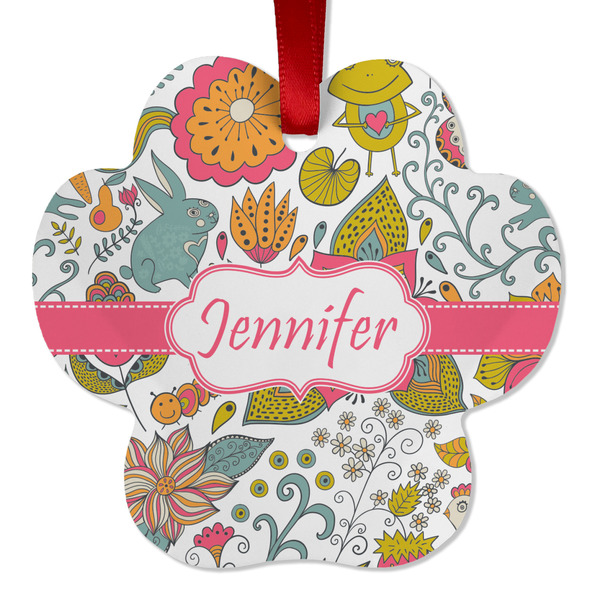 Custom Wild Garden Metal Paw Ornament - Double Sided w/ Name or Text