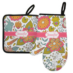 Wild Garden Left Oven Mitt & Pot Holder Set w/ Name or Text