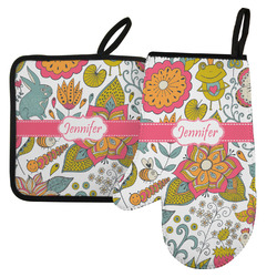 Wild Garden Left Oven Mitt & Pot Holder Set w/ Name or Text