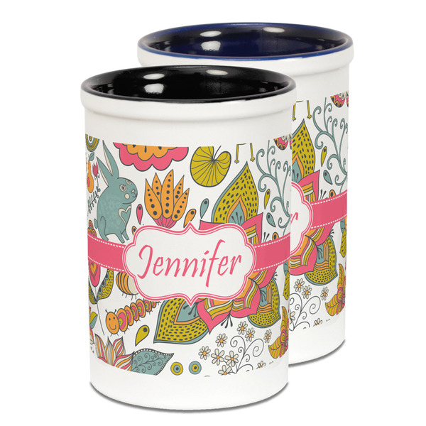 Custom Wild Garden Ceramic Pencil Holder - Large
