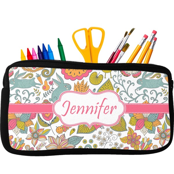 Custom Wild Garden Neoprene Pencil Case - Small w/ Name or Text