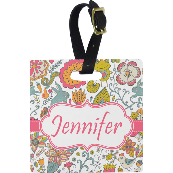 Custom Wild Garden Plastic Luggage Tag - Square w/ Name or Text