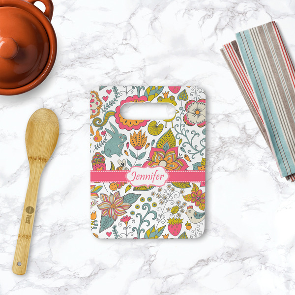 Wild Garden Rectangle Trivet with Handle - LIFESTYLE