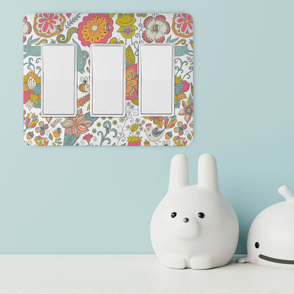 Wild Garden Rocker Light Switch Covers - Triple - IN CONTEXT