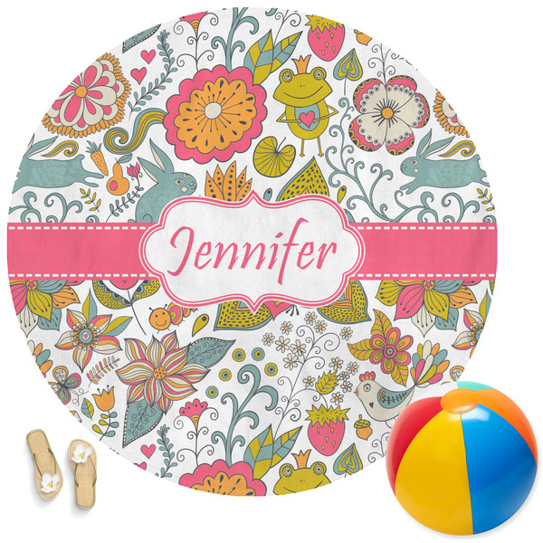Custom Wild Garden Round Beach Towel (Personalized)