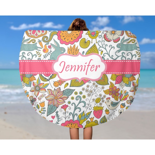 Wild Garden Round Beach Towel - In Use