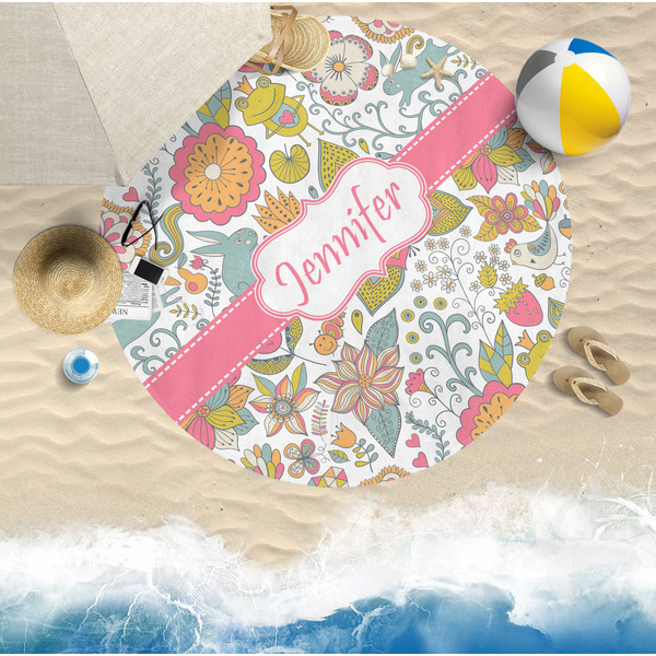 Wild Garden Round Beach Towel Lifestyle