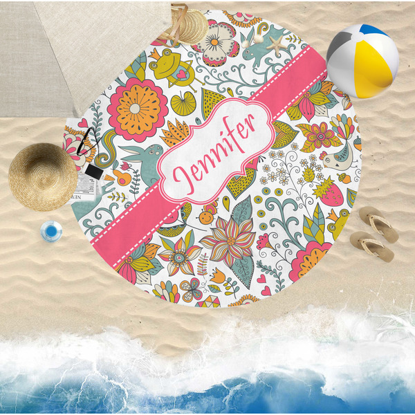 Wild Garden Round Beach Towel Lifestyle