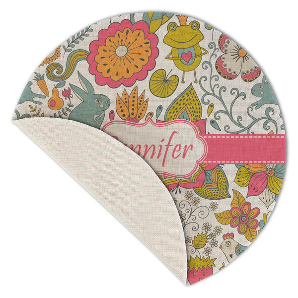 Wild Garden Round Linen Placemats - Front (folded corner single sided)