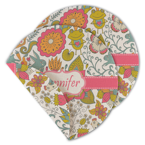 Custom Wild Garden Round Linen Placemat - Double Sided - Set of 4 (Personalized)