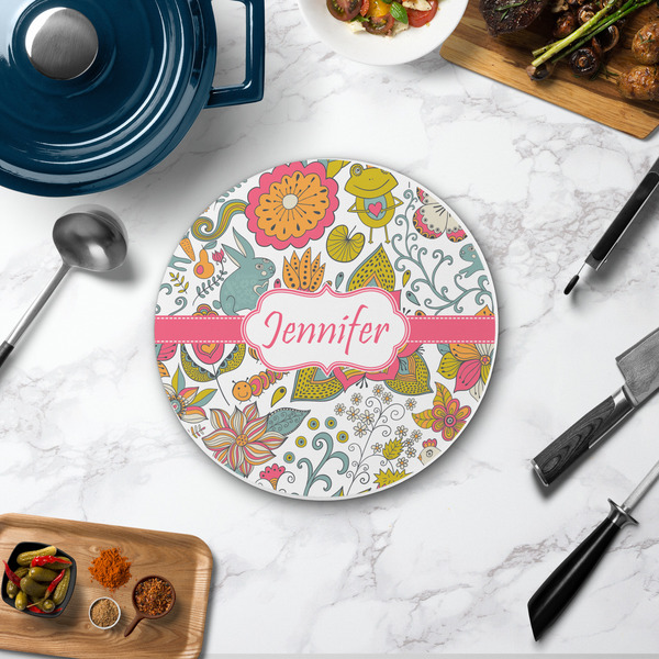 Wild Garden Round Stone Trivet - In Context View