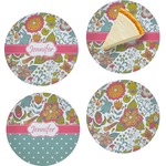 Wild Garden Set of 4 Glass Appetizer / Dessert Plate 8" (Personalized)