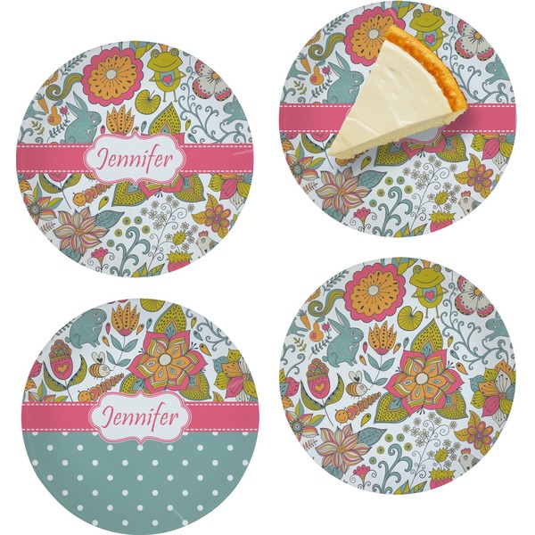 Custom Wild Garden Set of 4 Glass Appetizer / Dessert Plate 8" (Personalized)