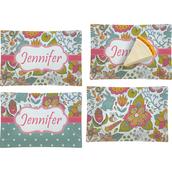 Custom Wild Garden Set of 4 Glass Rectangular Appetizer / Dessert Plate (Personalized)