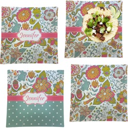 Wild Garden Set of 4 Glass Square Lunch / Dinner Plate 9.5" (Personalized)