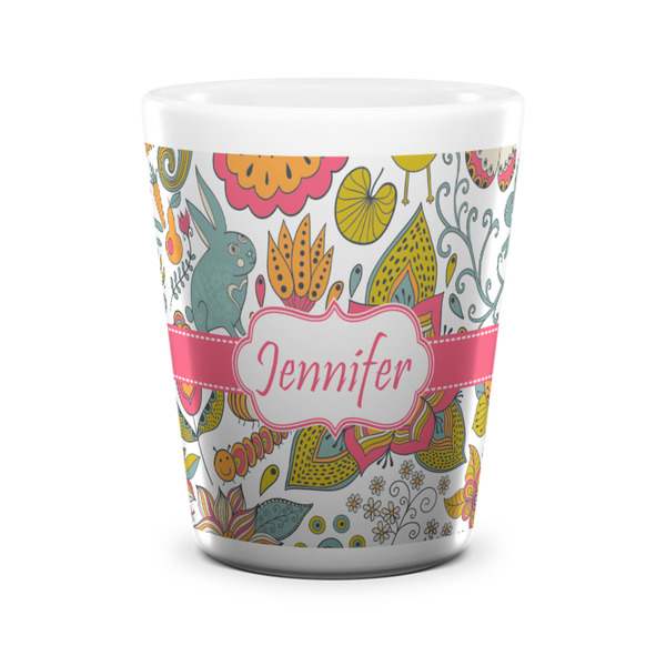 Custom Wild Garden Ceramic Shot Glass - 1.5 oz - White - Set of 4 (Personalized)