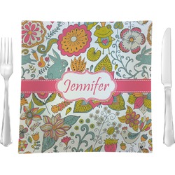 Wild Garden 9.5" Glass Square Lunch / Dinner Plate- Single or Set of 4 (Personalized)